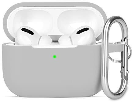 KOKOKA Silikon Hülle Kompatibel mit AirPods Pro 2 Schutzhülle, Stoßfeste Weiche Dünne Case für Airpods Pro 2 (2022 Released) Case Mit Karabiner, Front-LED Sichtbar, Grau