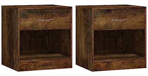 vidaXL 2X Nachttisch mit Schublade Nachtschrank Nachtkonsole Nachtkommode Schlafzimmer Schrank Kommode Telefontisch Beistelltisch Räuchereiche