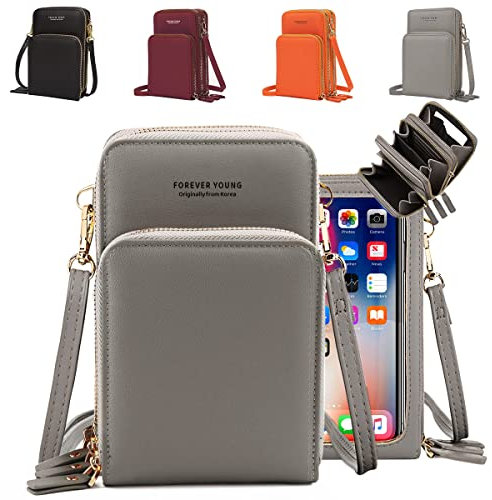 Kleine Handy Umhängetasche Damen Leder, Handytasche mit Geldbörse zum Umhängen Touchscreen Kartenfächer, Mini Handtasche Damen Umhängetasche Klein Crossbody Bag Handy Tasche mit Portemonnaie Umhänge