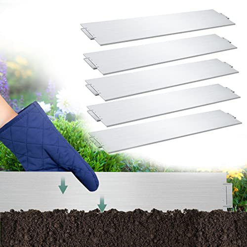 Vigevee Rasenkante verzinkt Metall, 5m 10m 15m 20m 25m 30m 35m 40m 45m 50m 100x15cm oder 100x18cm Beeteinfassung Mähkante Palisade Gartenbeet, Silber (Länge 50m - Höhe 18cm)