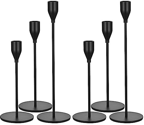 6 STÜCKE Schwarzer Kerzenhaltern, Kerzenhalter für Kegelkerze passt 3/4 Zoll Dicke Kerze&geführte Kerzen, Retro Metall Kerzenhalter für Kerzenlicht Abendessen Hochzeit Bankett Dekoration
