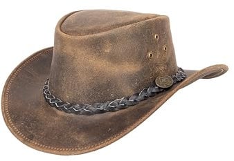 Fleetwood – Westernhut aus Leder für Damen & Herren | Robuster Outdoorhut mit geflochtenem Lederhutband | Knautschbar, wetterfest & im Vintage-Used-Look (DE/NL/SE/PL, Alphanumerisch, L, braun)