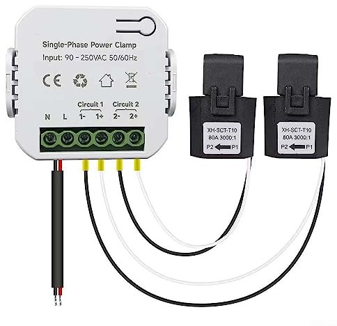 RANRAO WLAN Smart Home Energy Monitor, Monitoraggio dell'energia elettrica in tempo reale, misurazione solare/netta, funziona con app Tuya/Smart Life (monitor con 2 sensori 80A)