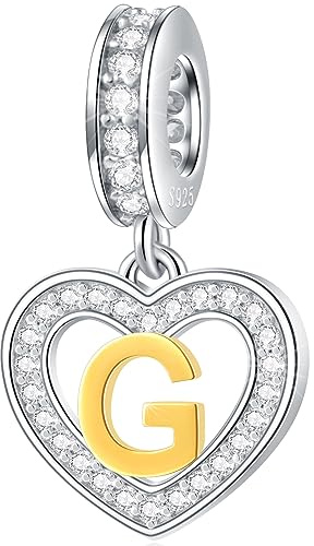 Buchstabe G Charms Initial Halskette Anhänger, 18K Vergoldet Letra g, 925 Sterling Silber Herz Alphabet Dangle CZ Perlen, passen Pandora Abschluss Armband, Geschenke für Oma/Gott Mama/Enkel