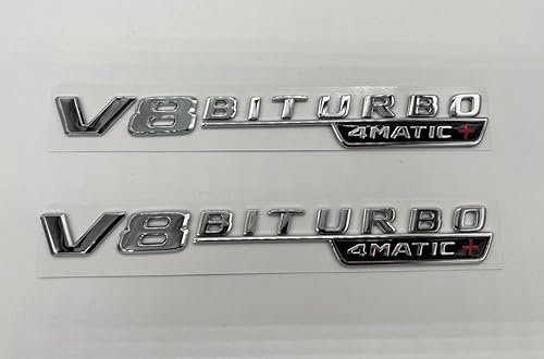 2 V8 BITURBO 4matic Emblem Aufkleber. für Mercedes Benz AMG GT S ML SL Klasse CLA GLA SLK SLS CLS W220 (Chrom)