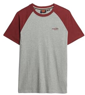Superdry Herren Essential Logo Baseball Tshirt Unterhemd, Grau/Rot (Grey Marl/Vintage Red Marl), S