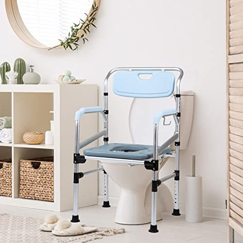 Sonnewelt Toilettenstuhl für Senioren, Toilettenstuhl Höhenverstellbar mit Armlehne Rückenlehne, Antirutschenden Toilettenstühle, Nachtstuhl, bis 160kg belastbar
