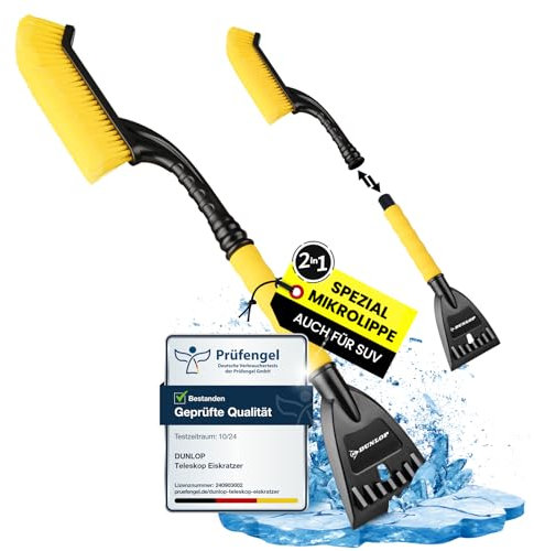 DUNLOP Rascador de hielo para coche con escoba, rápido hielo y nieve, con microlabio especial de 105 mm de ancho, elimina suavemente el parabrisas telescópico