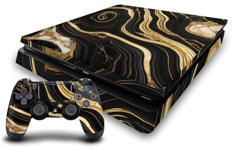 Head Case Designs Schwarz Und Gold Marmor Vinyl Haut Gaming Aufkleber Abziehbild Abdeckung kompatibel mit Sony PlayStation 4 PS4 Slim Console and DualShock 4 Controller