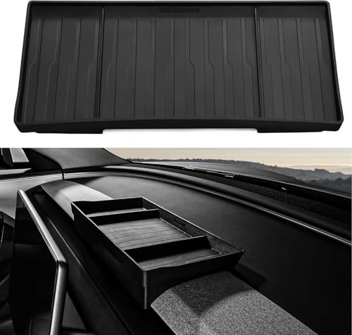 BASENOR Center Console Behind Screen Storage for 2025 2026 Tesla Model Y Refresh (Juniper) 2024 2025 Tesla Model 3(Highland), Dashboard Hidden Organizer Tray, Non-Slip Sunglasses Tissue Key Holder