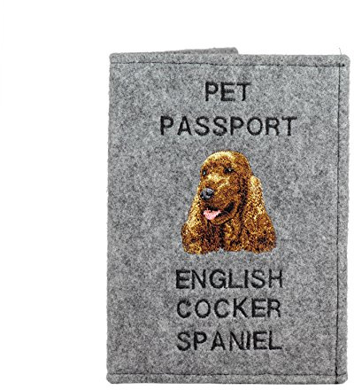 Art-Dog Hundepasshülle - Handgefertigte Filzhülle mit gesticktem Muster - Tierärztliche Reisepasshülle für Hunde - 17x12,5cm - English Cocker Spaniel