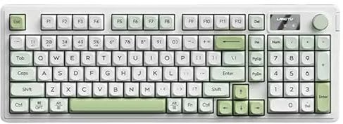Cmokifuly L98 Wireless Keyboard,3 Modes(Bluetooth 5.1/2.4G Wireless & Type-C Wired) Membrane Keyboard RGB Backlit Screen&Rotary Knob,Gasket-mounted Gaming Keyboard (White Green)