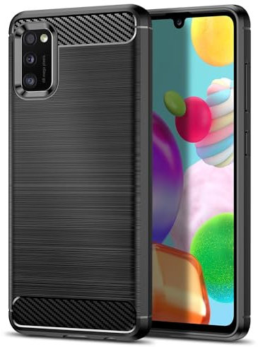 Qiinogow Hülle Kompatibel mit Samsung Galaxy A41, Ultradünne Handyhülle Mit Stoßdämpfung, Schutzhülle aus Kohlefaser-TPU (Schwarz)