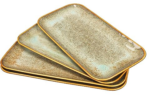 jinsongdafa Ceramic Dinner Plates Set, Set of 4, for Platter Tray Serving Plate - Microwave Oven & Dishwasher Safe,Scratch Resistant,Dinnerware Kitchen Porcelain Serving Dishes, Brown Rectangular