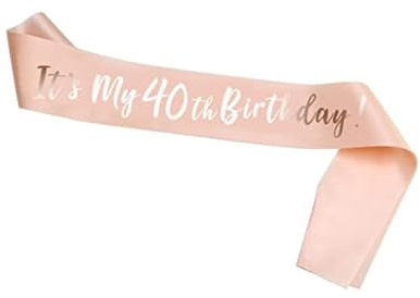 1Pcs Happy 40th Birthday Sash Rose Gold, Birthday Satin Sash Birthday Gift for Party Decoration Suppiles Favours (40)