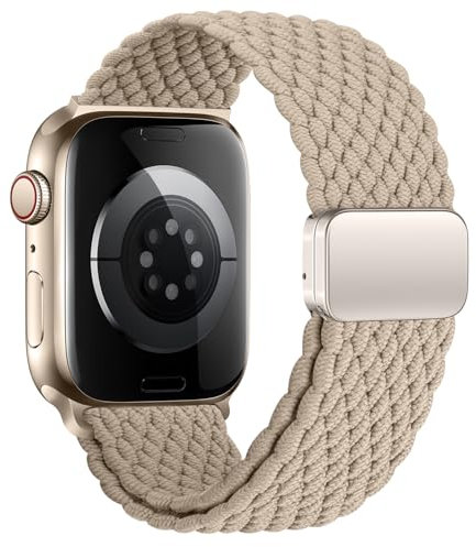 Geflochten Armband Kompatibel mit Apple Watch Armband 44mm 45mm 46mm 49mm 42mm für Damen Herren, Elastisch Nylon Armbänder mit Magnetisch für iWatch Ultra 2 SE Series 10 9 8 7 6 5 4 3 2 1
