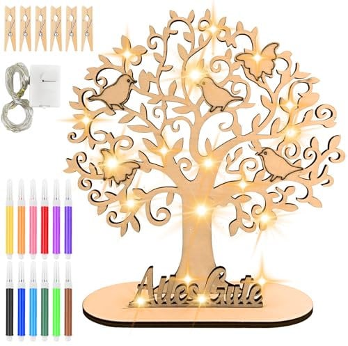 Hengxinchen Geldbaum aus Holz mit LED Lichterkette, Geldbaum Geschenk aus Holz, Lebensbaum Deko, Geldgeschenke Geburtstag, Geldgeschenk Hochzeit Personalisiert für Männer Frauen Brautpaar