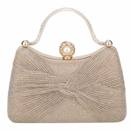 YUEZHAN Abendtasche Damen Clutch Damen Abend Handtaschen Crystal Pearl Clutches Pailletten Satin Gefaltete Hochzeits Party Geldbörse Kette Schulter Taschen Gold