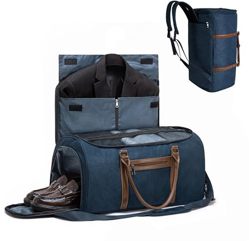 Umwandelbarer Kleidersack für Reisen, Kleidertasche mit Organizer-Einsatz, Netztasche, Handgepäck, faltbar, 3-in-1, hängende Anzugtasche mit Schultergurten für Männer und Frauen, Marineblau