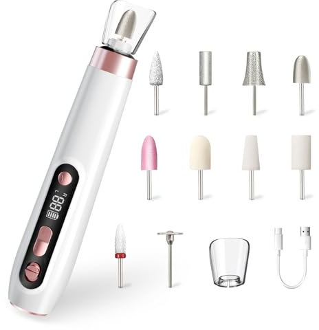 ENGERWALL Kit de Manucure et Pédicure Professionnel Portable, Lime à Ongles électrique, Perceuse à Ongles électrique Sans Fil, 10 Vitesses, Outil de Soin des Ongles pour Poncer, Tailler, Polir, Blanc