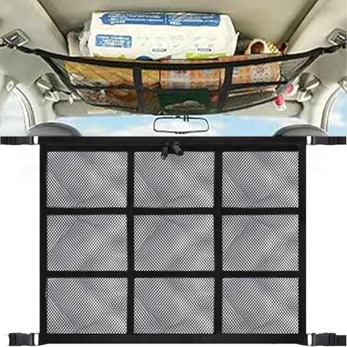 Red equipaje para coche, 90 x 65 cm, almacenamiento para techo, organizador de red para cuatro respaldos de techo, SUV, furgoneta, gran accesorio de camping para viajes largos por carretera.