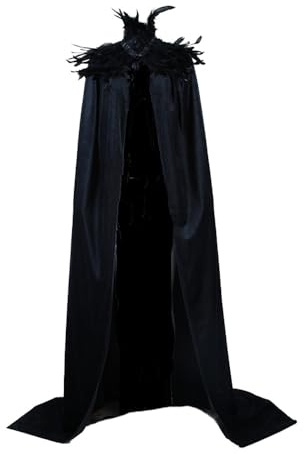Yoodeet Unisex Gothic Black Witch Velvet Cape Feather Stand Collar Cloak Women Costume Robes Party Costume Extra Long Cape for Men
