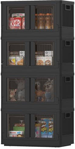 FLEXISPOT 72L*4 Storage Boxes with Lids, Foldable Plastic Containers, Space-Saving Organiser Boxes, Collapsible Laundry Baskets, Compact Stacking Crates for Home Storage,Dark Black