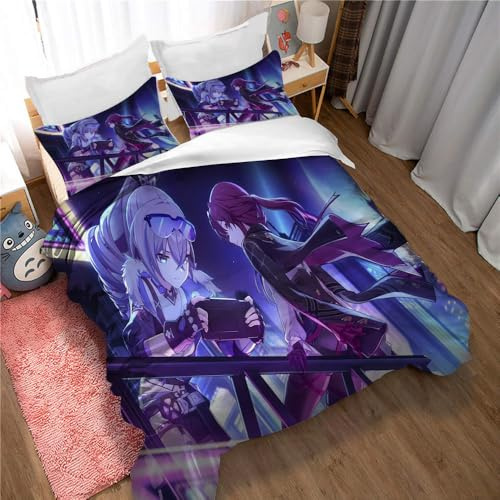 Ste-X Honkai Star Rail-Bettbezug-Sets Mit Fadenzahl 200 Für Einzel-/Doppelbett, 100% ägyptische Baumwolle, Hotelqualität, Ultraweich, Antiallergisch, Luxuriös (135x200cm,Star Rail 05)
