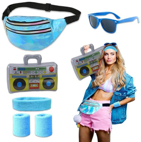 HUAEDNWKYI 80er-Jahre Accessoires Outfit Herren - Sport Kostüm Set mit Bauchtasche, Stirnband und Mehr - Perfekt für Schlagermove, Karneval und Mottopartys