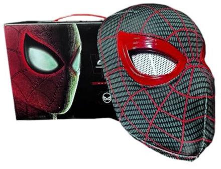 superhero spider mask, mechanically controlled blinking, realistic superhero adult mask