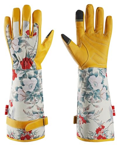 Mustbau Lange Gartenhandschuhe für Damen, Kunstleder Gauntlet Wasserabweisend Rosenhandschuhe, Garten Arbeitshandschuhe für Gartenarbeit Hausarbeit (S)