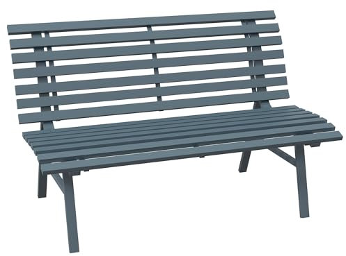Outsunny 2-Sitzer Gartenbank Alu, wetterfest Sitzbank, UV-Beständig Gartenmöbel mit Lamellen-Design, Parkbank 240kg belastbar, Balkonbank für Balkon Terrasse, Garten, 123x67x79cm, Blau