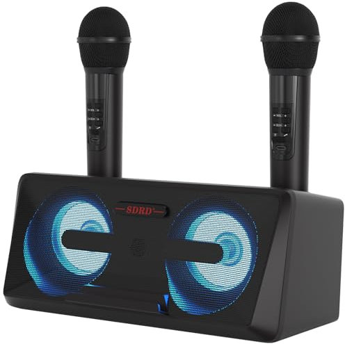 Karaoke Maschine mit 2 Kabellosen Mikrofonen,Karaoke Anlage HiFi mit 20W Bluetooth Lautsprecher,Partybox für Party,Outdoor,Geburtstag (Schwarz)