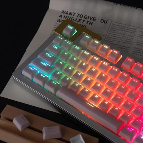 Mintcaps Keycaps, Crystal Jelly Pink Keycaps, Shine Through Translucent Custom Keyboard Keycap Set 134Keys, OEM Profile Keyboard Key Caps for 60%/65%/75%/80%/95%/100% Cherry Gateron MX Mechanical