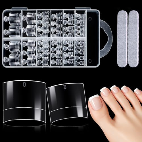 Kiiwah 240Pcs False Toenail Tips Set, 12 Sizes Clear Acrylic Artificial Fake Toenail Soft Gel Half Cover Press on Toenails with Box for Women Girls Nail Art DIY and Salon Foot Manicure