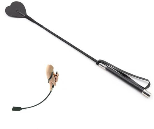 Generico Frustino in Pelle Bovina a Forma di Cuore Lungo 31.5 cm con Asta Elastica Nera e rossa-ITRB06 (Nero)