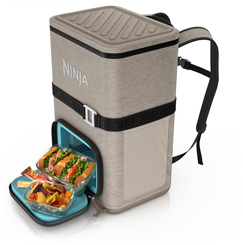 Ninja FrostVault Go Can Soft Cooler, 24/36 Jar, Leakproof, Built-in Cup Holder, 2 Ice Packs and Dry Storage Box, Polyester Insulation, Hiking, Camping, Picnic