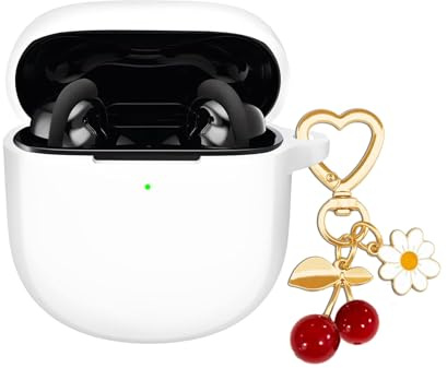 AGAOSH Protective Case for Bose QuietComfort Earbuds II 2022/ QuietComfort Ultra 2023 with Cute Cherry Charm Keychain, Soft Silicone Protective Case for Bose QC ii 2 Earbuds Charging Case White