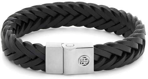 Rebel & Rose Herren-Lederarmband Full Metal Premium Schwarz RR-M0052-S-XL 21 cm