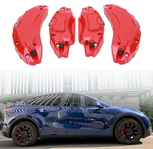 4PCS Caliper Cover Set, Aluminium Alloy Brake Caliper Guard, Car Caliper Covers Replacement for 18in 19in Wheels Hub (Red)