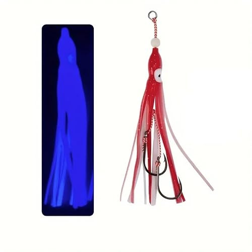 AMZfishing® Oktopus Naturköder System | Norwegen Angeln | Norwegen Köder | Oktopus Gummi | Meeresangeln Köder | Oktopus Beifänger (Rot, # 1/0)