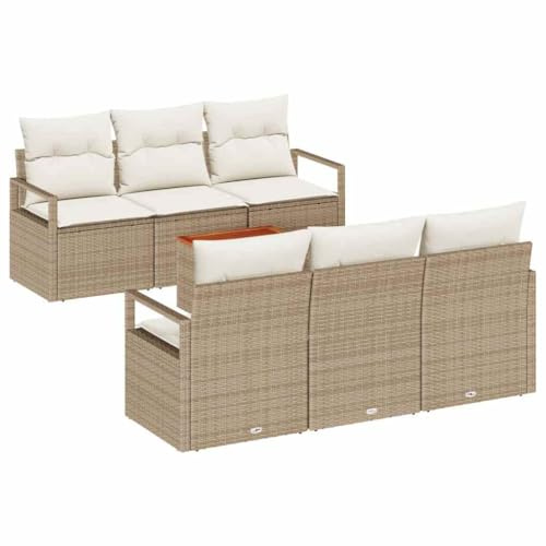 vidaXL 7-teiliges Outdoor-Sofa-Set mit Kissen | Beiges Poly-Rattan-Sitzmöbel für Flexible Anordnung, Garten, Terrasse oder Lounge und wetterfest