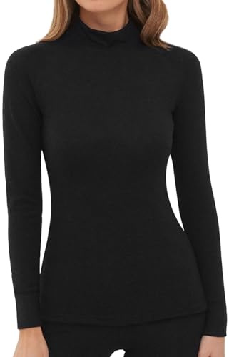 Women's Thermal Tops,Fleece-Lined High Turtle Neck Tops for Women Thermal Underwear Long Sleeve Top Women Black Turtleneck Base Layer