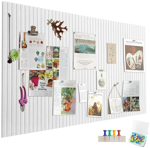 Große Filz Pinnwand Selbstklebend ，60 x 40cm Filzboard Weiß,vertikaler Streifen dekorative Pinnwand aus Filz， faltbare Fototafel Memotafeln Memo Boards Bulletin Board für Büro Küche