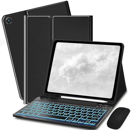 Bxomteng Keyboard Case for Samsung Galaxy Tab A8 10.5 inch - 7 Colors Backlit Keyboard Cover and Mouse (Black)