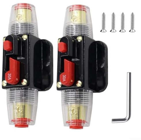 Disjoncteur robuste pour systèmes 12 V 24 V, réinitialisation automatique et protection contre les surcharges pour chargement de batterie et onduleurs (30 A)