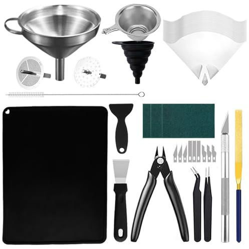 Resin 3D Printer Tool Kit, Stainless Steel Funnel with Strainers, Silicone Mat, Resin Filters & Basic Accessories for SLA/DLP/LCD 3D Printing Post-Processing