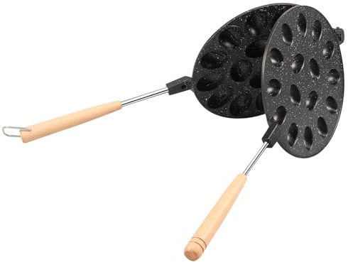 16 Holes Walnut Cookie Mold, 44.2×19×2 cm, Aluminum Alloy Walnut Cookie Maker with Wood Handle, Oreshki Mold Make Gathering, Holiday, Daily Baking (Black)