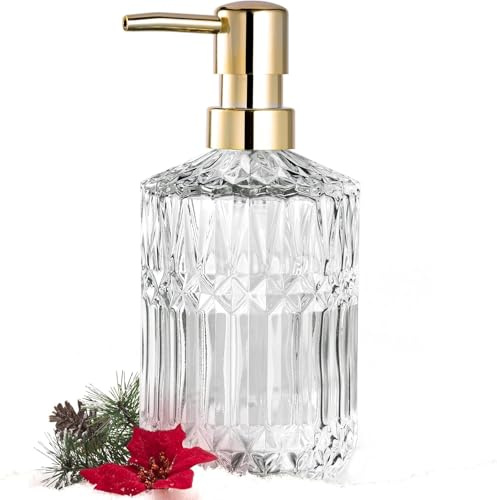 Seifenspender mit Edelstahlpumpe, 390 ml Glasseifenspender, Hand- und Spülseifenspender für Küche und Bad, nachfüllbare Glasflasche mit Pumpe für Handseife, Lotion, Duschgel (transparent)