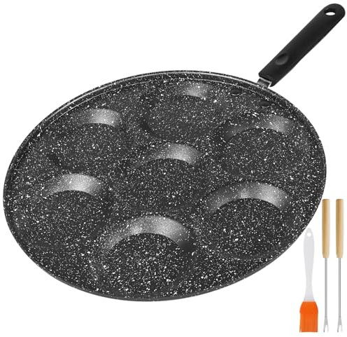 LONTOM 7 Hole Pancake Pan Pancake Maker Non Stick Mini Pancake Pan,Egg Pan Pancake Frying Pan with Handle,Pancake Mould Induction Hob for Breakfast Fried Egg,Pancake,Crepe